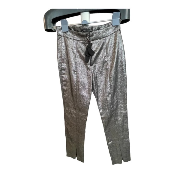 1725 Gorgeous Zara Black And Silver High Rise Metallic Pants  Size XS - Picture 2 of 9